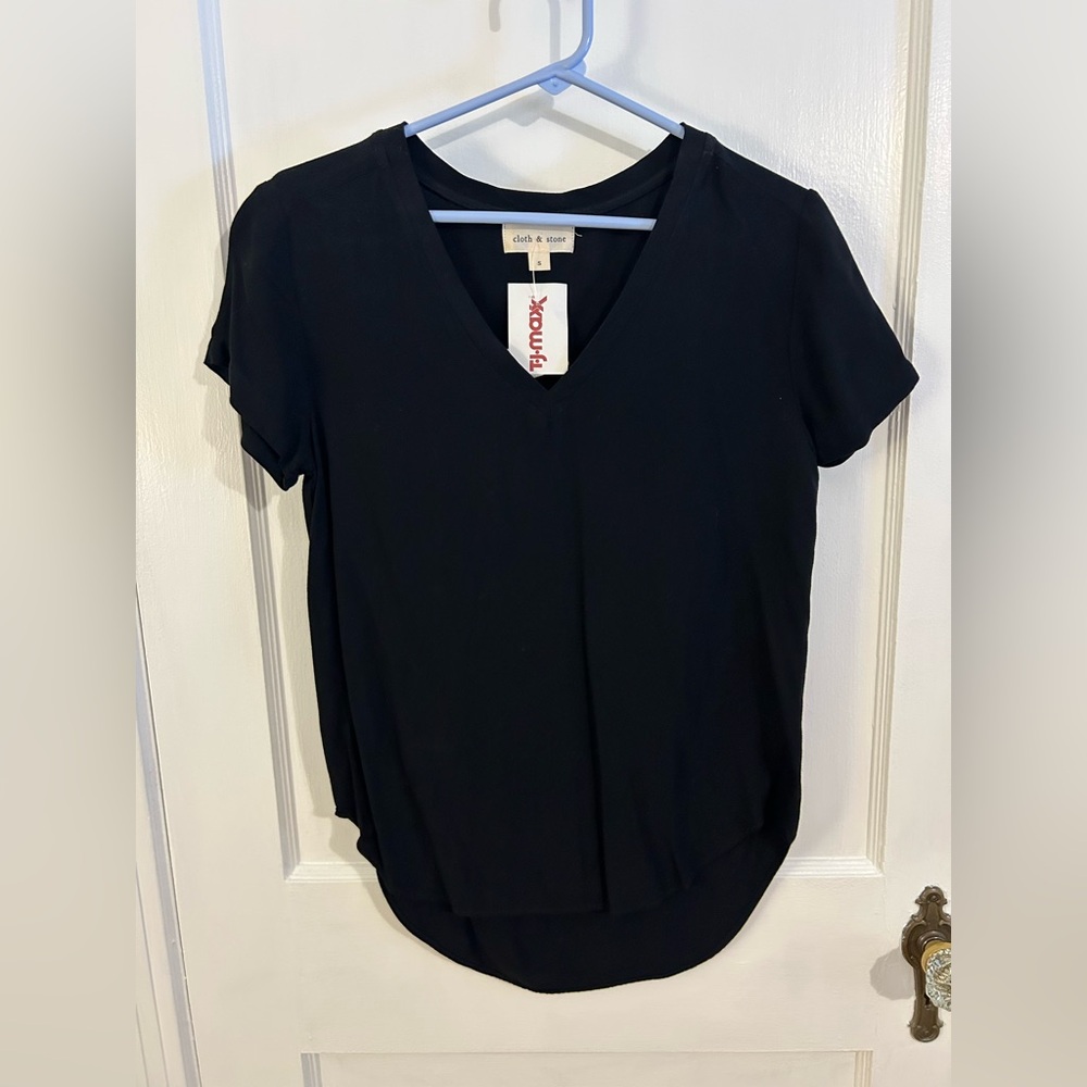 Black V-Neck Women's Top